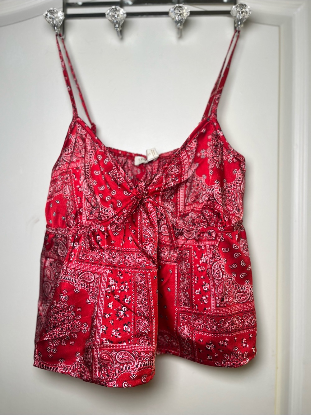 Thirty/Thirty Red Bandana Print Tie-Front Cami Top Size S